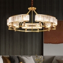 Circular Living Room Hanging Light Prismatic Crystal 6/8/10 Bulbs Postmodern Chandelier in Black/Gold