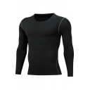 Mens Fitness T-Shirt Fashionable Flatlock Seam Crew Neck Long Sleeve Skinny Fitted Quick Dry T-Shirt