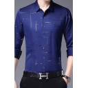 Mens Business Shirt Unique Crossing Line Pattern Button up Turn-down Collar Slim Fit Short Sleeve Shirt