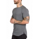 All-Match Men's T-Shirt Solid Color Raglan Crew Neck Short Sleeves Side Split Hem Asymmetrical Hem Slim Fitted Tee Top