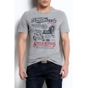 Men's Cool Letter Motorbike Print Summer Fitted Cotton Short Sleeve Graphic T-Shirt