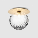 Silver/Gold Ball Mini Flush Light Modern 1-Light Clear Ripple/Cream Glass Ceiling Mounted Lamp for Balcony