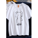 Cool Tee Top Short Sleeve Crew Neck Bear Printed Loose Fit T Shirt for Boys