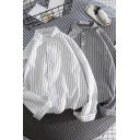 Stylish Mens Shirt Stripe Printed Long Sleeve Collarless Chest Pocket Relaxed Fit Shirt Top