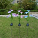 1 Pc Morning Glory Solar Stake Lamp Modern Plastic 4 Heads Outdoor Pathway Light in Pink/Blue/Purple