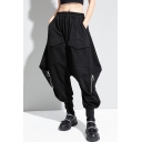 Trendy Womens Pants Elastic Waist Zipper Front Ankle Baggy Sarouel Pants in Black