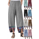Casual Womens Pants Pattern Slit Cuffs Ankle Length Baggy Pants