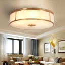 3/4-Head Drum Flush Mounted Light Minimalist Gold Opaline Glass Ceiling Fixture for Living Room
