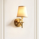 Conic Fabric Wall Light Kit Antiqued 1 Bulb Living Room Sconce Lamp in Gold