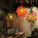 Iron Wire Globe Drop Pendant Industrial Single Dining Room Plant Pendulum Light in Red/Green/Pink-Green