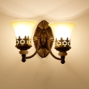 Retro Flared Shade Wall Lighting 1/2-Light Opal Frosted Glass Wall Mount Lamp in Dark Brown