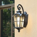 1 Head Ripple Glass Pane Sconce Vintage Black/Bronze Lantern Outdoor Wall Mounted Light, 10