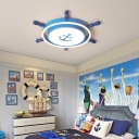 Blue/Gold Rudder Flush Mount Lamp Cartoon Acrylic Surface Mounted LED Ceiling Light for Bedroom, 21.5