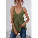 Leisure Women's Tank Top Plain Pleated Detail Sleeveless Spaghetti Strap V Neck Relaxed Fit Cami Top