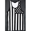 Fashion American Flag Print Mens Slim Fit Black and White Tank Top