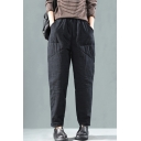 Basic Womens Pants Quilted Elastic Waist Ankle Baggy Plain Pants