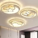 Modern Geometric LED Flush Ceiling Light Clear Crystal Bedroom Flush-Mount Light in Stainless Steel