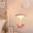 Umbrella Shaped Wall Hanging Light Kids Acrylic Pink LED Sconce Light with Unicorn Deco