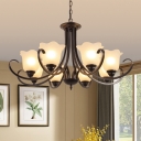Flower Shade Frosted Glass Suspension Light Rustic Living Room Pendant Light with Curved Arm