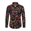 Fancy Men's Shirt Paisley Pattern Button Closure Turn-down Collar Long Sleeves Regular Fitted Shirt