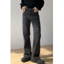 Trendy Men's Jeans Color Painted High Rise Long Straight Denim Jeans in Black