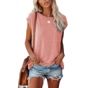 Leisure Women's Tee Top Heathered Chest Pocket Round Neck Short Sleeves Regular Fitted T-Shirt