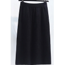 Leisure Women's Skirt Solid Color Ribbed Knit Elastic Waist Midi Tube Knitted Skirt