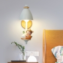 White Bell Wall Sconce Lighting Kids 1 Head Metal Wall Lamp with Statuette and Curve Arm