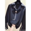 Leisure Women's Shirt Blouse Stripe Pattern Button Front Notched Lapel Collar Long Flare Cuff Sleeves Regular Fitted Shirt Blouse