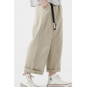 Fancy Men's Pants Solid Color Zip Fly Pocket Design Ankle Length Tapered Pants