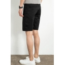 Trendy Men's Shorts Solid Color Pocket Detailed Zip Fly Mid Waist Knee Length Straight Shorts