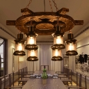 Geometric Wooden Ceiling Chandelier Industrial Restaurant Suspended Lighting Fixture