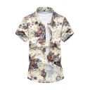 Stylish Men's Shirt Floral Pattern Button Fly Turn-down Collar Short Sleeve Regular Fitted Shirt