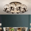 Rectangular Living Room Flush Chandelier Modern Clear Crystal Black Semi Mount Lighting