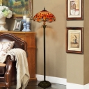 Cut Glass Orange Floor Lamp Dragonfly Patterned 2-Light Tiffany Standing Light with Pull Chain Switch