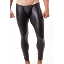 Men's New Fashion Simple Plain Black Sexy Imitation Leather Leggings Skinny Pants