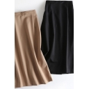 Leisure Women's Skirt Solid Color Invisible Zip High Waist Long A-Line Skirt
