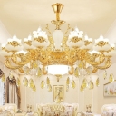 Gold Candelabra Chandelier Light Vintage Opal Glass Living Room Hanging Light with K9 Crystal