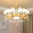 Gold Plated Indoor Lamp Retro Cream Glass Pear Shaped Light Fitting with Dangling Crystal Accent