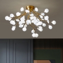 Simplistic Tree Branch LED Semi Flush Metallic Living Room Ceiling Mount Chandelier