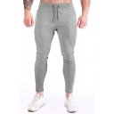 Simple Mens Pants Contrated Zipper Detail Drawstring Waist Ankle Fitted Pants