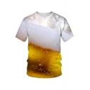 Fancy Men's Tee Top Beer Foam Digital 3D Pattern Crew Neck Short Sleeve Regular Fitted T-Shirt