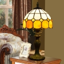 Gridded Glass Dome Night Light Tiffany 1 Head Yellow Table Lighting for Living Room