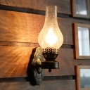 Glass Kerosene Wall Mounted Lighting Vintage 1 Bulb Corridor Wall Sconce in Bronze