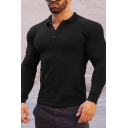 Muscle Mens Solid Polo Shirt Long Sleeve Spread Collar Button Up Fitted Polo Shirt