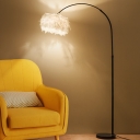 Simplicity Round Shade Floor Light Feather 1 Head Living Room Reading Floor Lamp with Extendable Fishing Pole