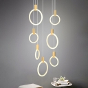 Acrylic Halo Ring Cluster Pendant Light Simplicity Gold LED Suspended Lighting Fixture