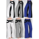 Stylish Pants Contrasted Elastic Waist Long Length Wide-leg Pants for Ladies