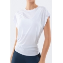 Basic Women's Training Tee Top Plain Round Neck Hollow out Relaxed Fit Active T-Shirt