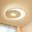 Acrylic Starry Moon Night Ceiling Flush Light Kids White LED Flushmount Light for Nursery
